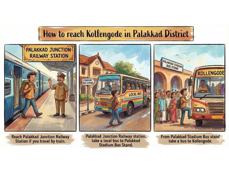 How to reach Kollengode via Palakkad Junction railway station and local bus to Stadium Bus Stand